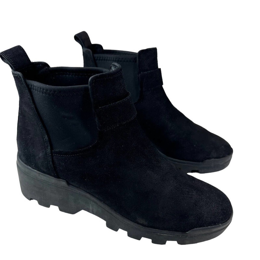 Eileen Fisher Splash Waterproof Suede Bootie Ankle Boots Size 9.5 Wedge Black - Picture 7 of 15